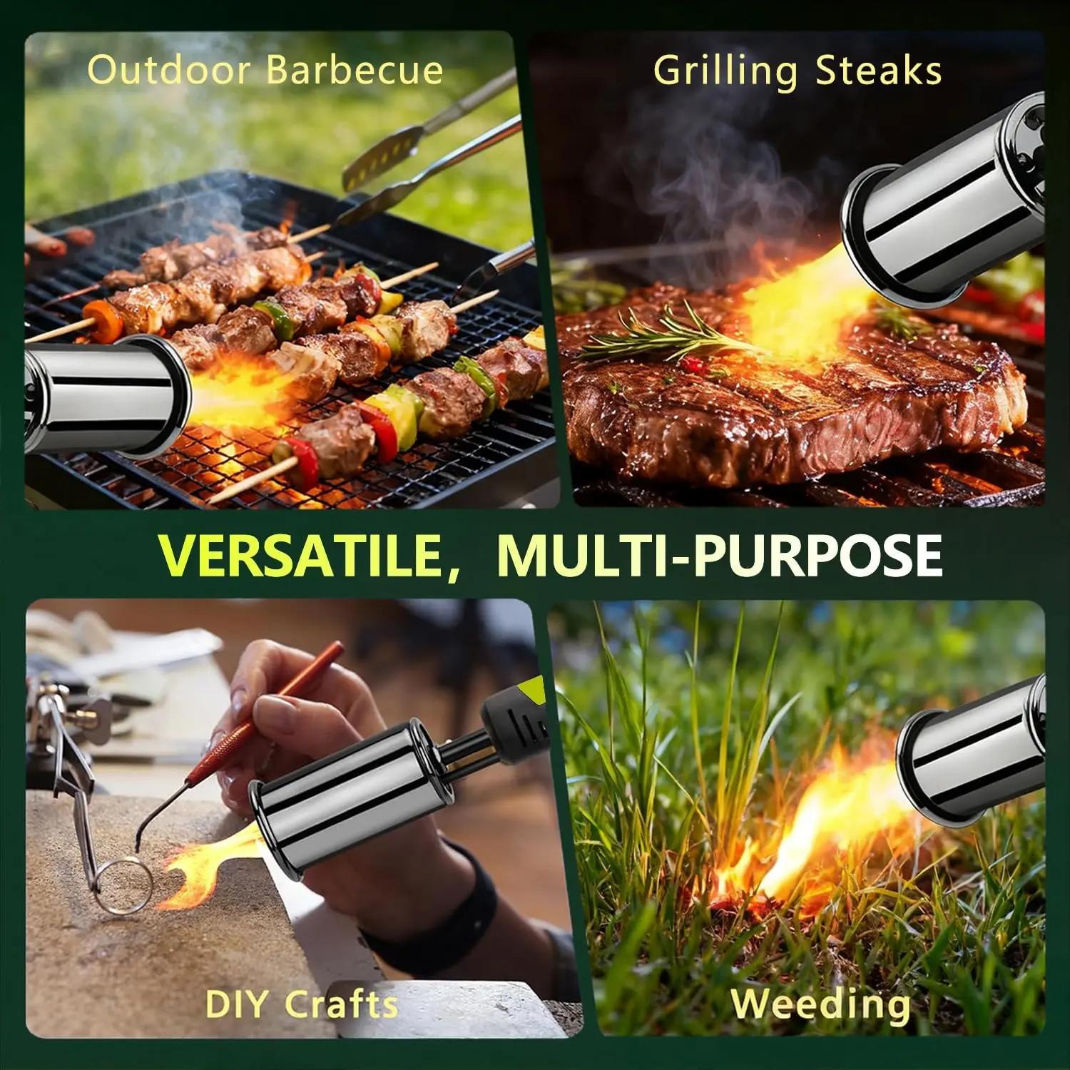 2026NEW Powerful Propane Torch(Propane Tank Not Included),With One-Touch Max Fire Button and Safety Lock, Adjustable Blow Torch for Sous Vide Searing Steak, BBQ,Fireplace,Charcoal Wood
