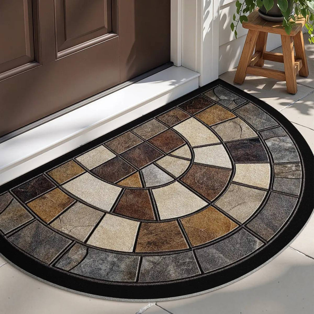 🏆LAST DAY 40% OFF OFF  Thick, non-slip stone-patterned doormat, decorative carpet mat, stylish round design with mosaic pattern, washable polyester material