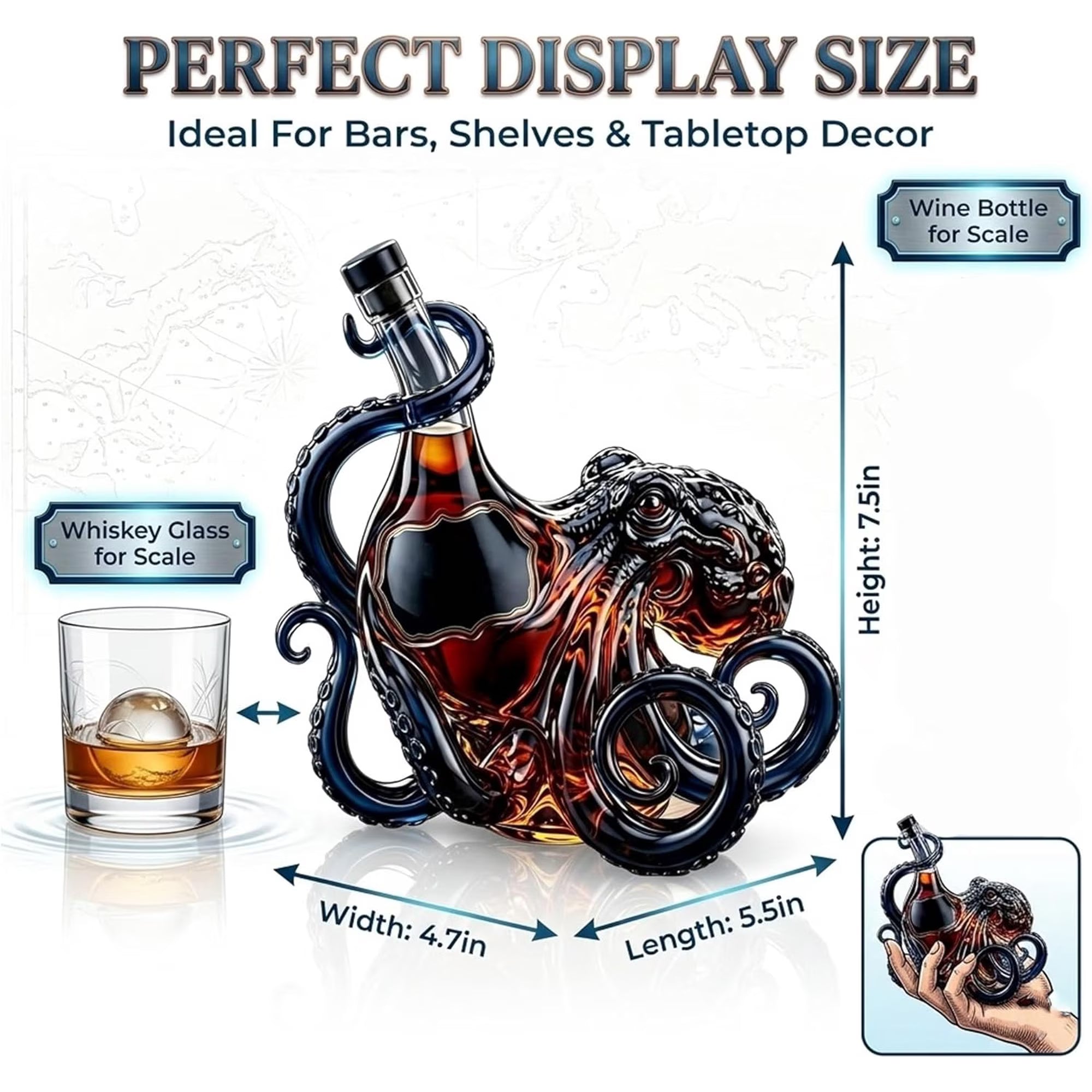 🔥Last Day 50% OFF ✨3D Octopus Bottle, Deep Sea Nautical Art Decor Glass Decanter, Sculpted Tentacle Design Bottle Holder Shaped for Whiskey Wine