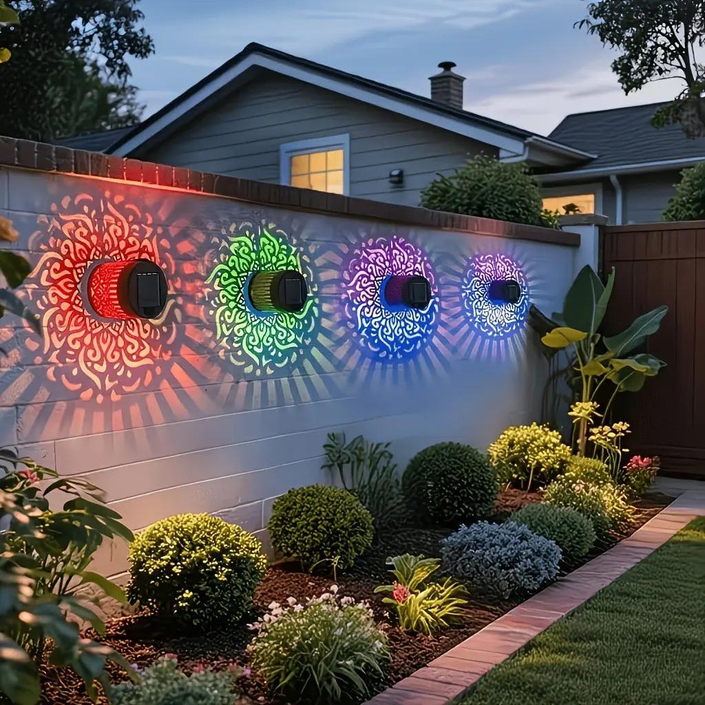 Solar Mandala Wall Light Outdoor Garden Fence Projector Lamp Patio Ambient Decor