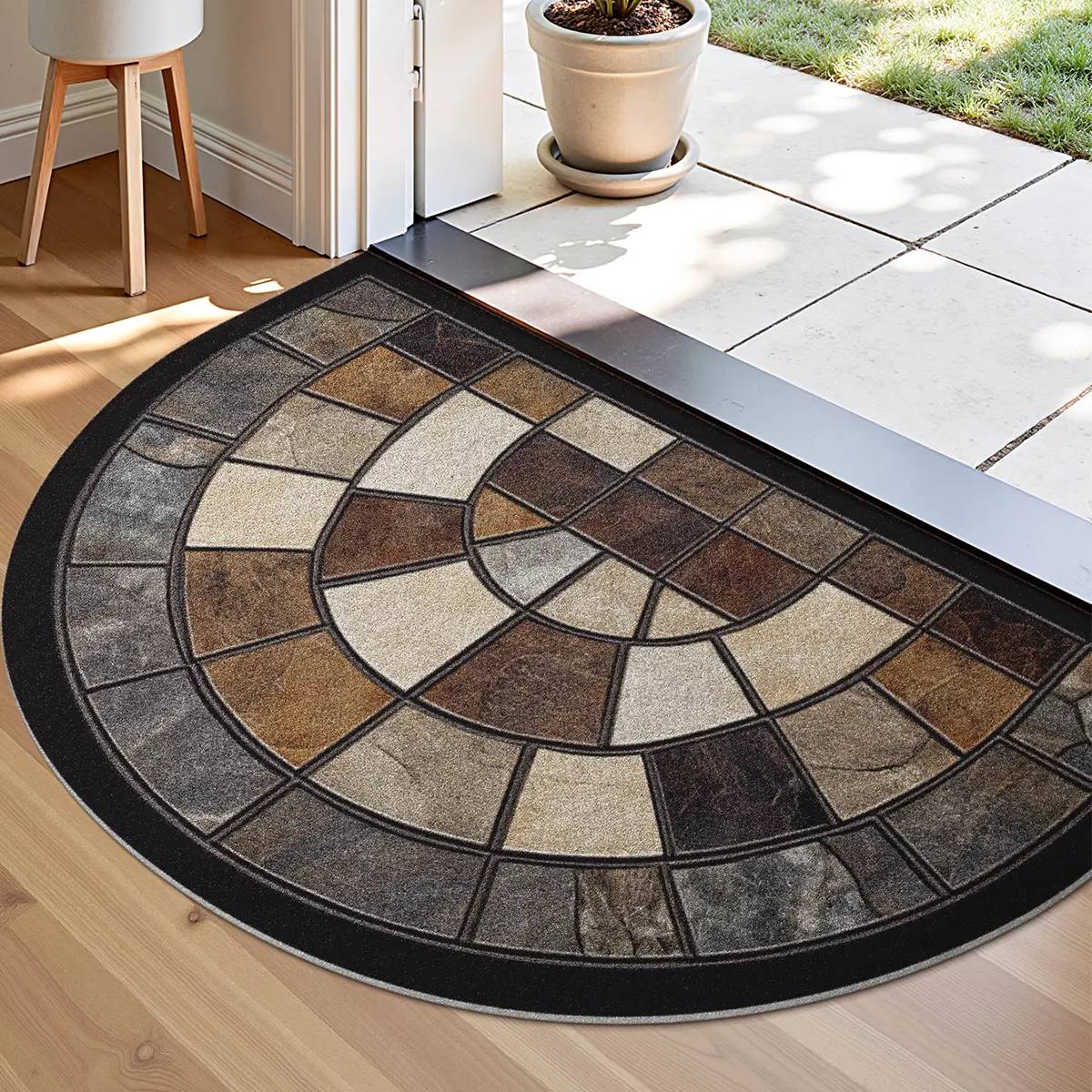 🏆LAST DAY 40% OFF OFF  Thick, non-slip stone-patterned doormat, decorative carpet mat, stylish round design with mosaic pattern, washable polyester material