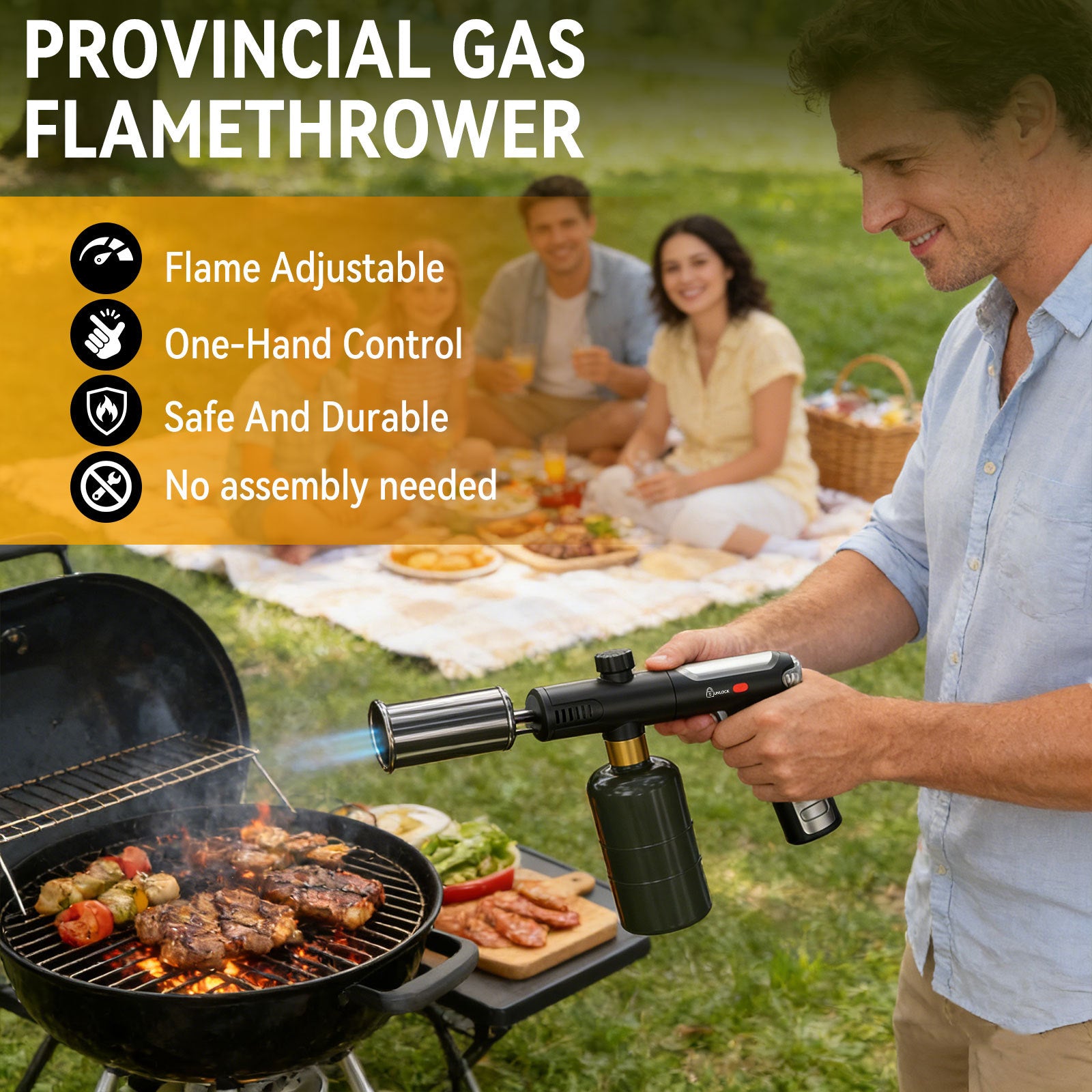 2026NEW Powerful Propane Torch(Propane Tank Not Included),With One-Touch Max Fire Button and Safety Lock, Adjustable Blow Torch for Sous Vide Searing Steak, BBQ,Fireplace,Charcoal Wood