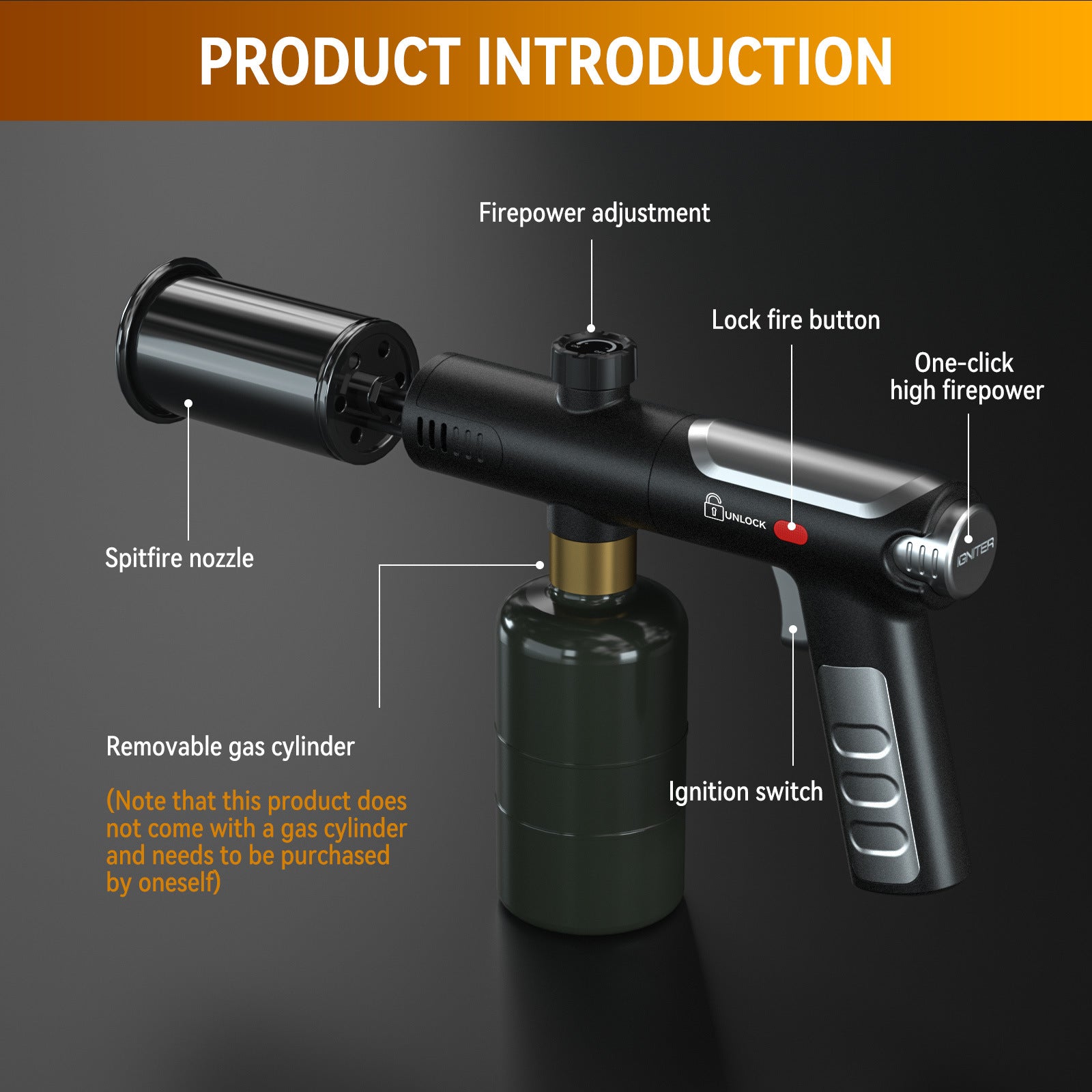 2026NEW Powerful Propane Torch(Propane Tank Not Included),With One-Touch Max Fire Button and Safety Lock, Adjustable Blow Torch for Sous Vide Searing Steak, BBQ,Fireplace,Charcoal Wood