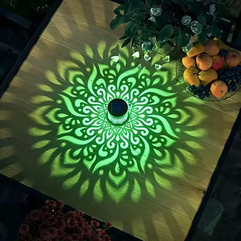 Solar Mandala Wall Light Outdoor Garden Fence Projector Lamp Patio Ambient Decor