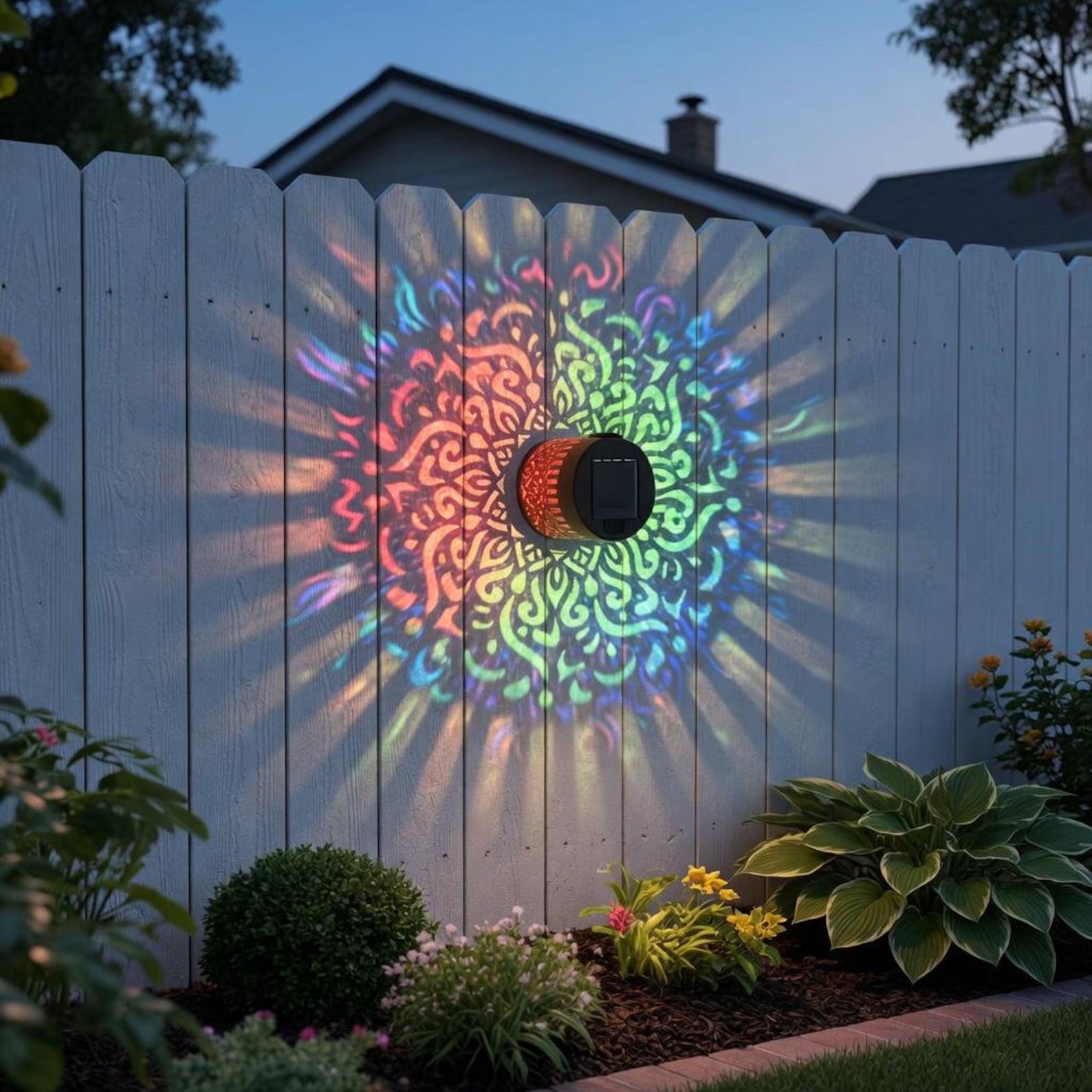 Solar Mandala Wall Light Outdoor Garden Fence Projector Lamp Patio Ambient Decor