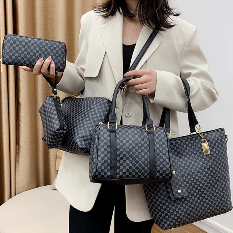 Stylish 6-in-1 Mother & Baby Bag Set – Printed, Versatile Shoulder, Crossbody & Handbag for Everyday Use