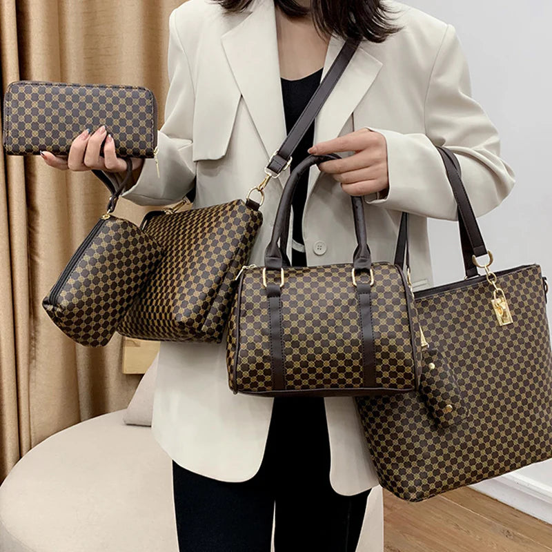 Stylish 6-in-1 Mother & Baby Bag Set – Printed, Versatile Shoulder, Crossbody & Handbag for Everyday Use