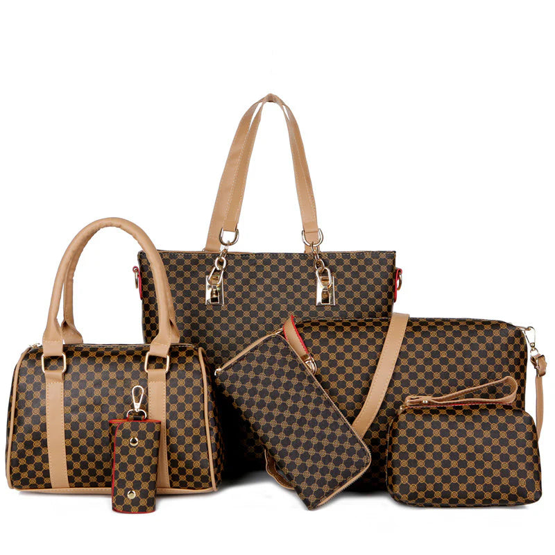 Stylish 6-in-1 Mother & Baby Bag Set – Printed, Versatile Shoulder, Crossbody & Handbag for Everyday Use